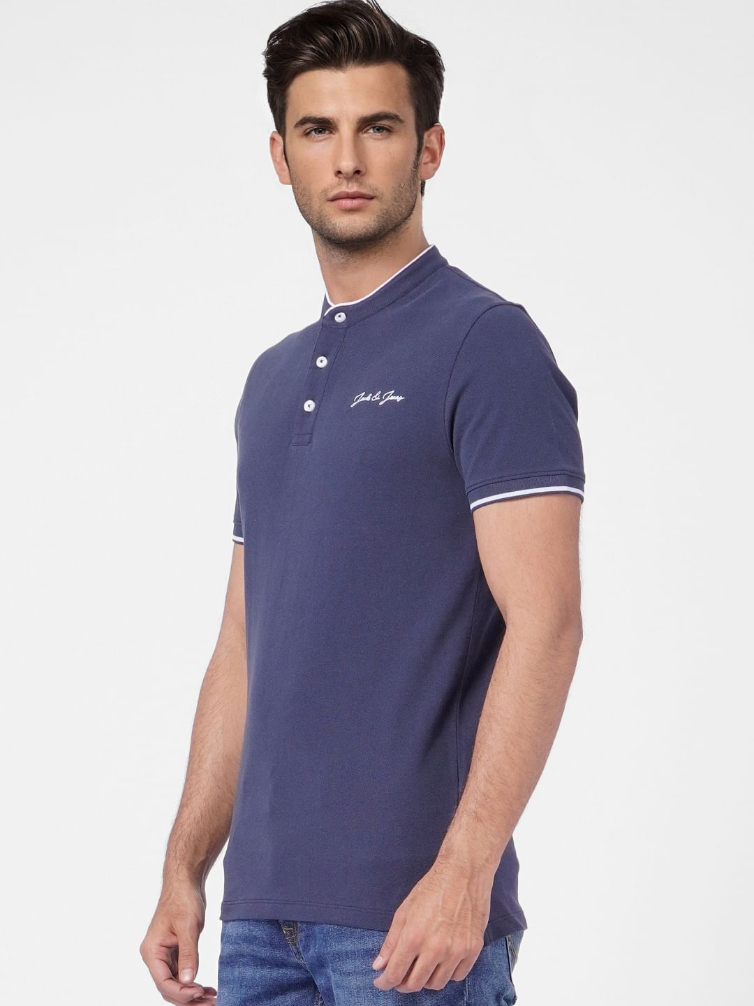 Blue Logo Print Polo T-shirt