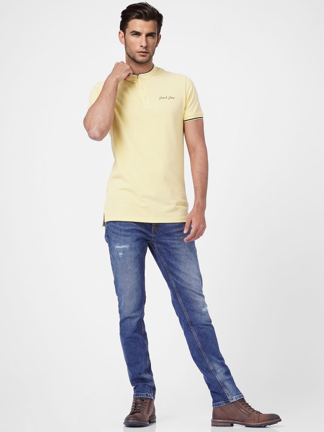 Yellow Logo Print Polo T-shirt