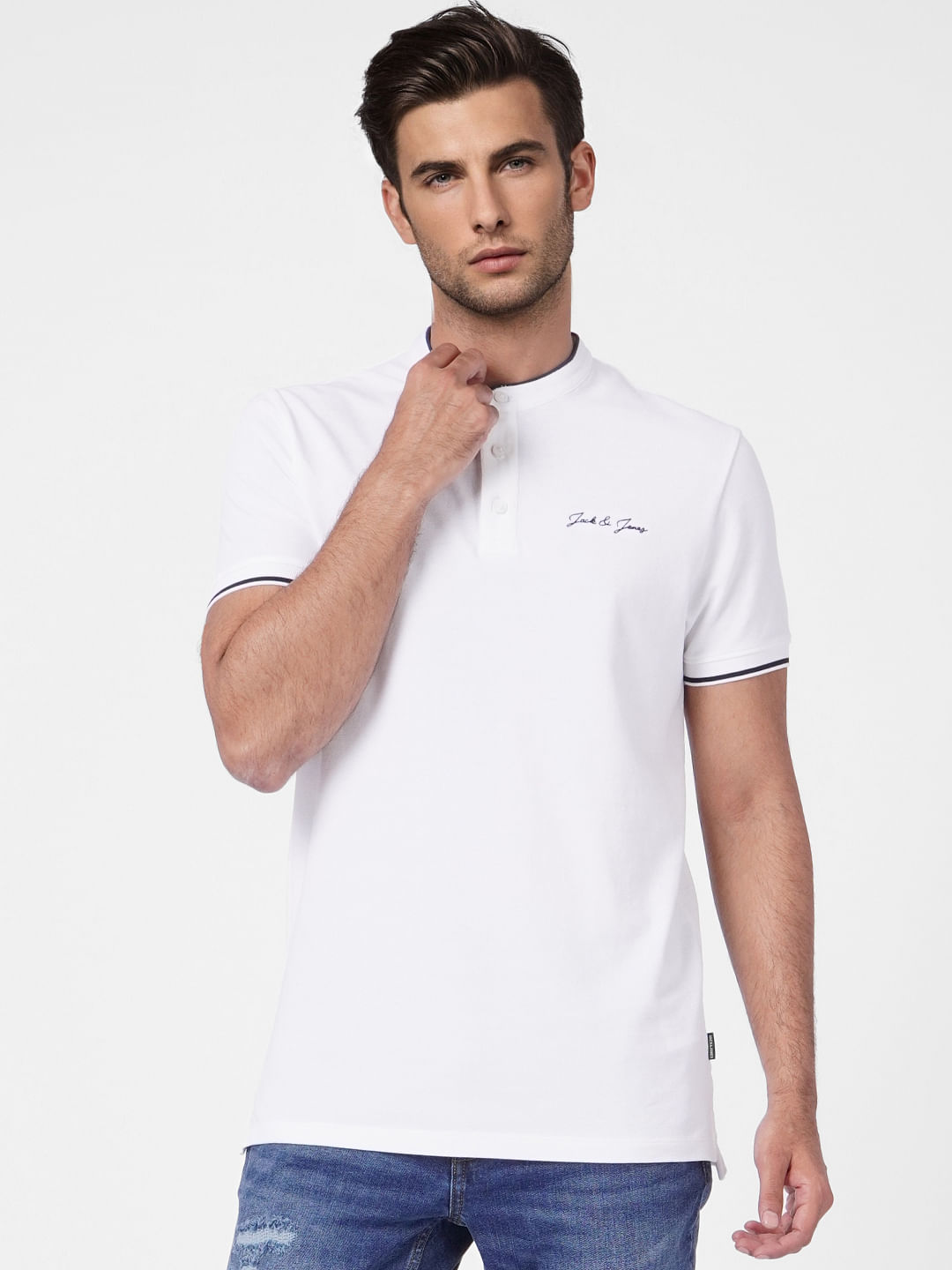 White Logo Print Polo T-shirt