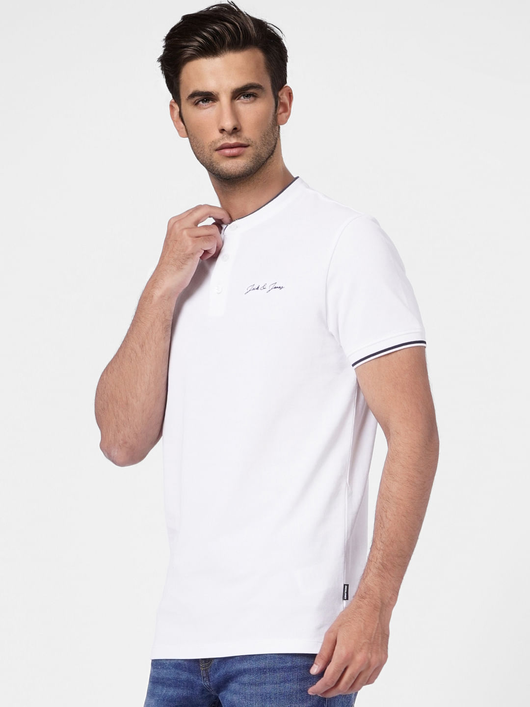White Logo Print Polo T-shirt