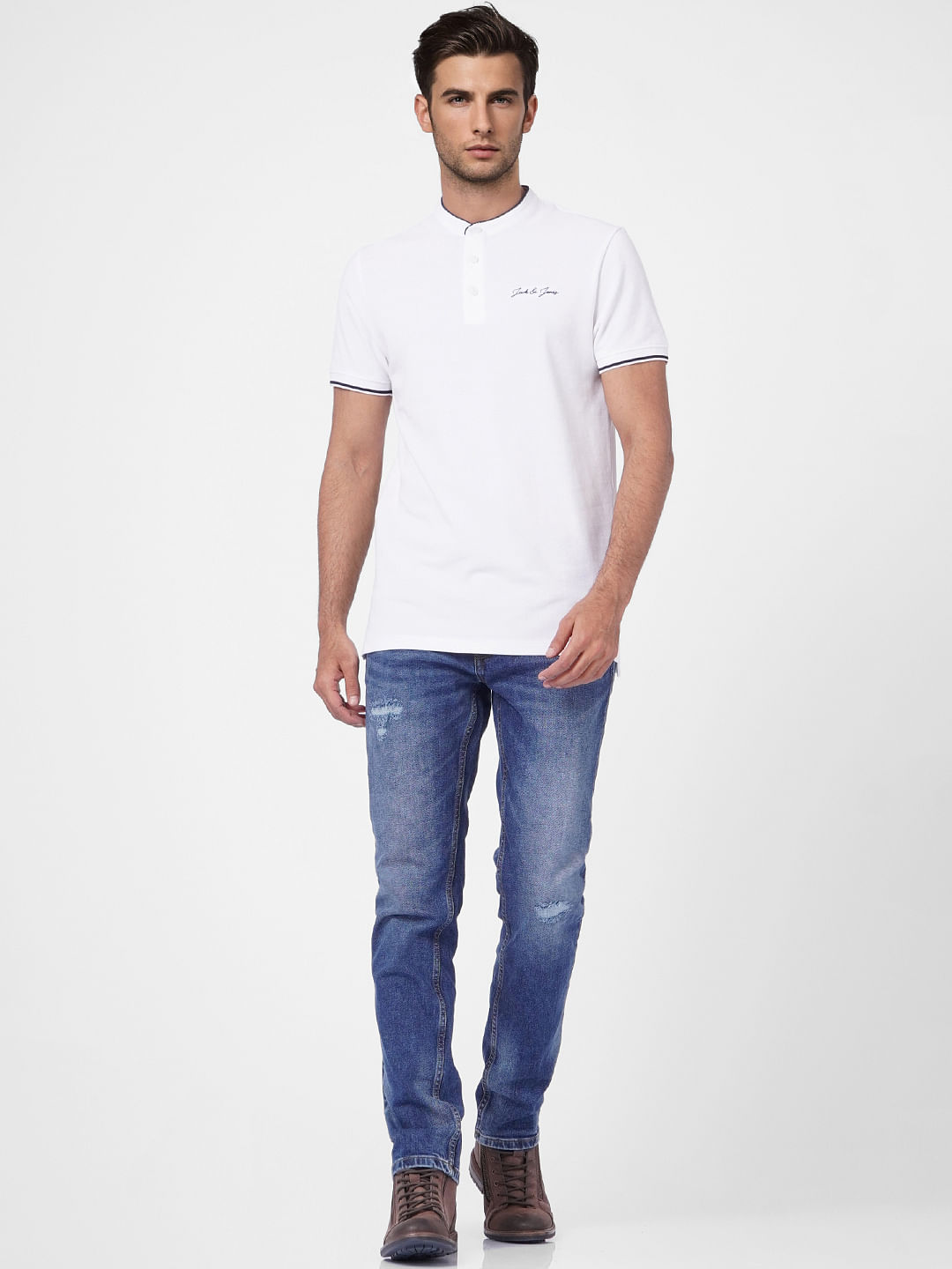 White Logo Print Polo T-shirt