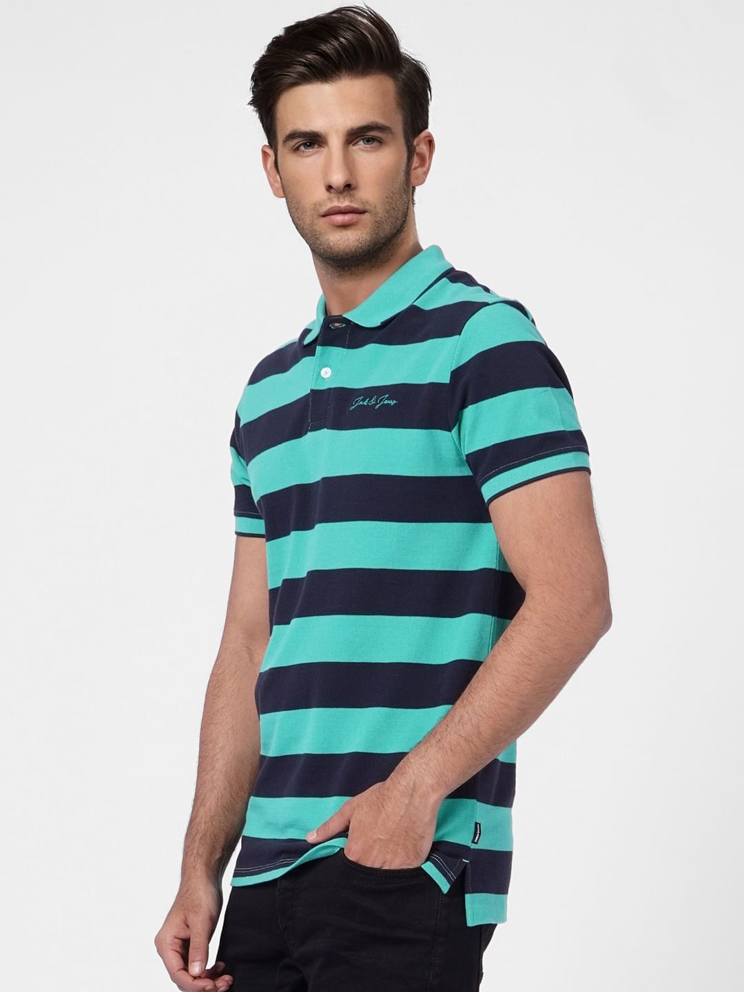 Green Striped Polo T-shirt
