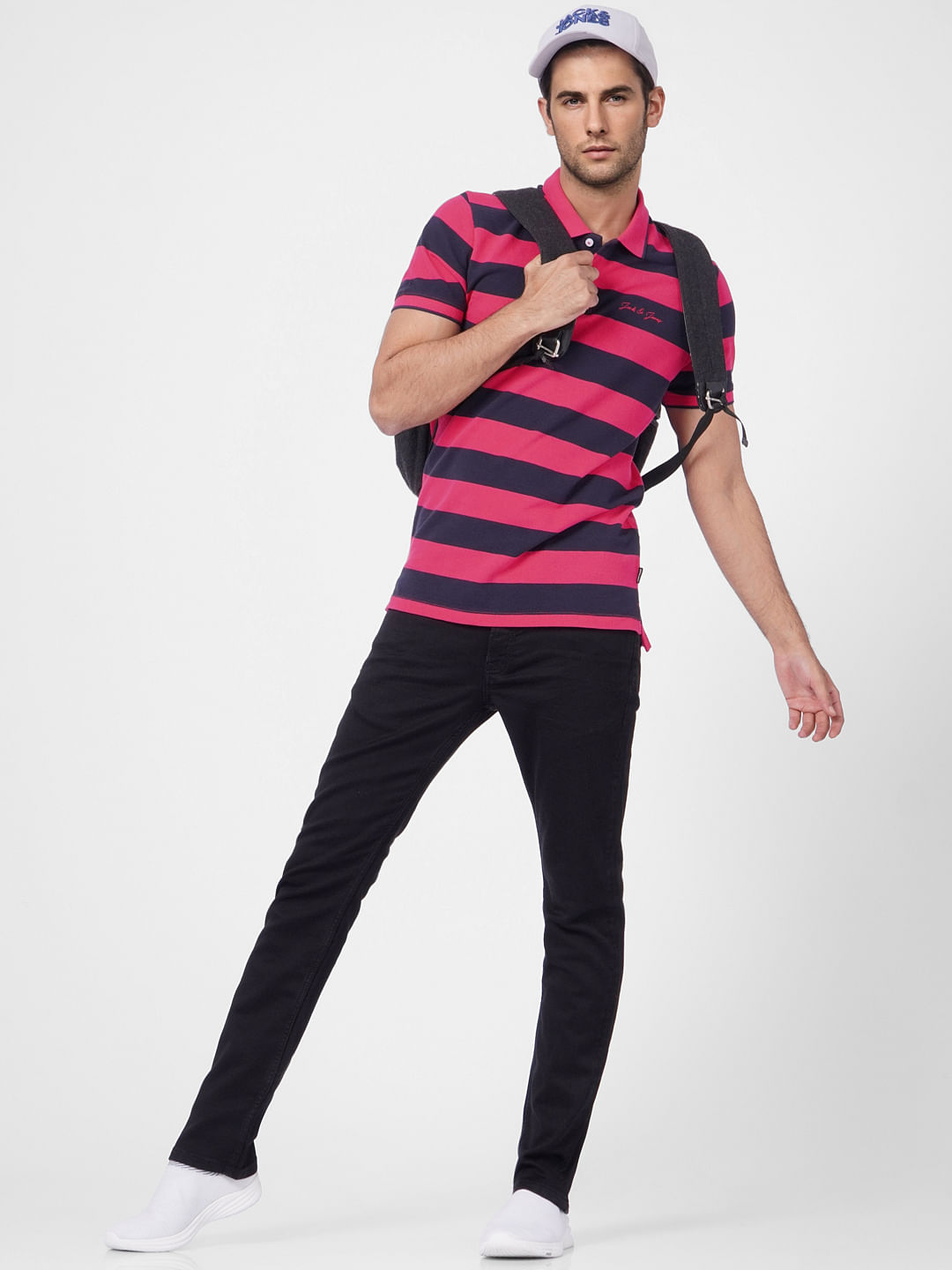 Purple Striped Polo T-shirt - S