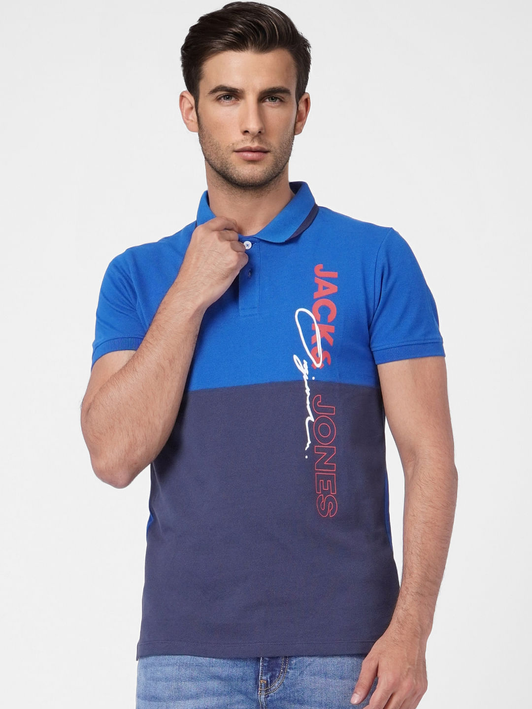 Blue Colourblocked Polo T-shirt