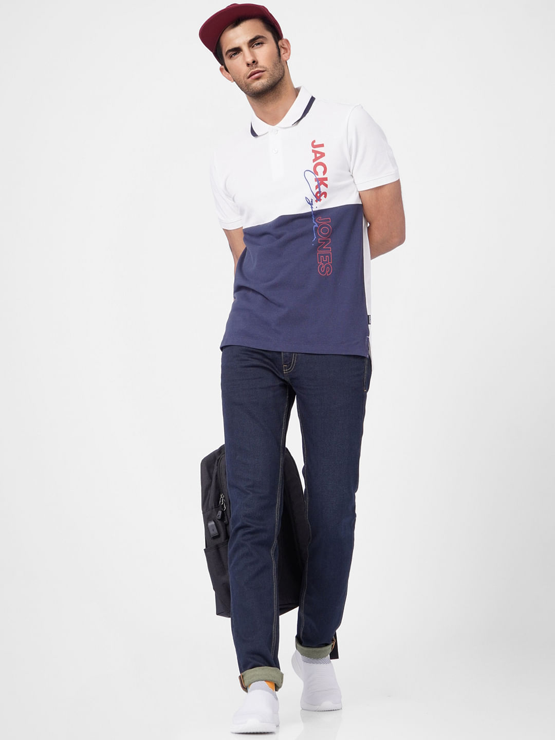 White Colourblocked Polo T-shirt - S