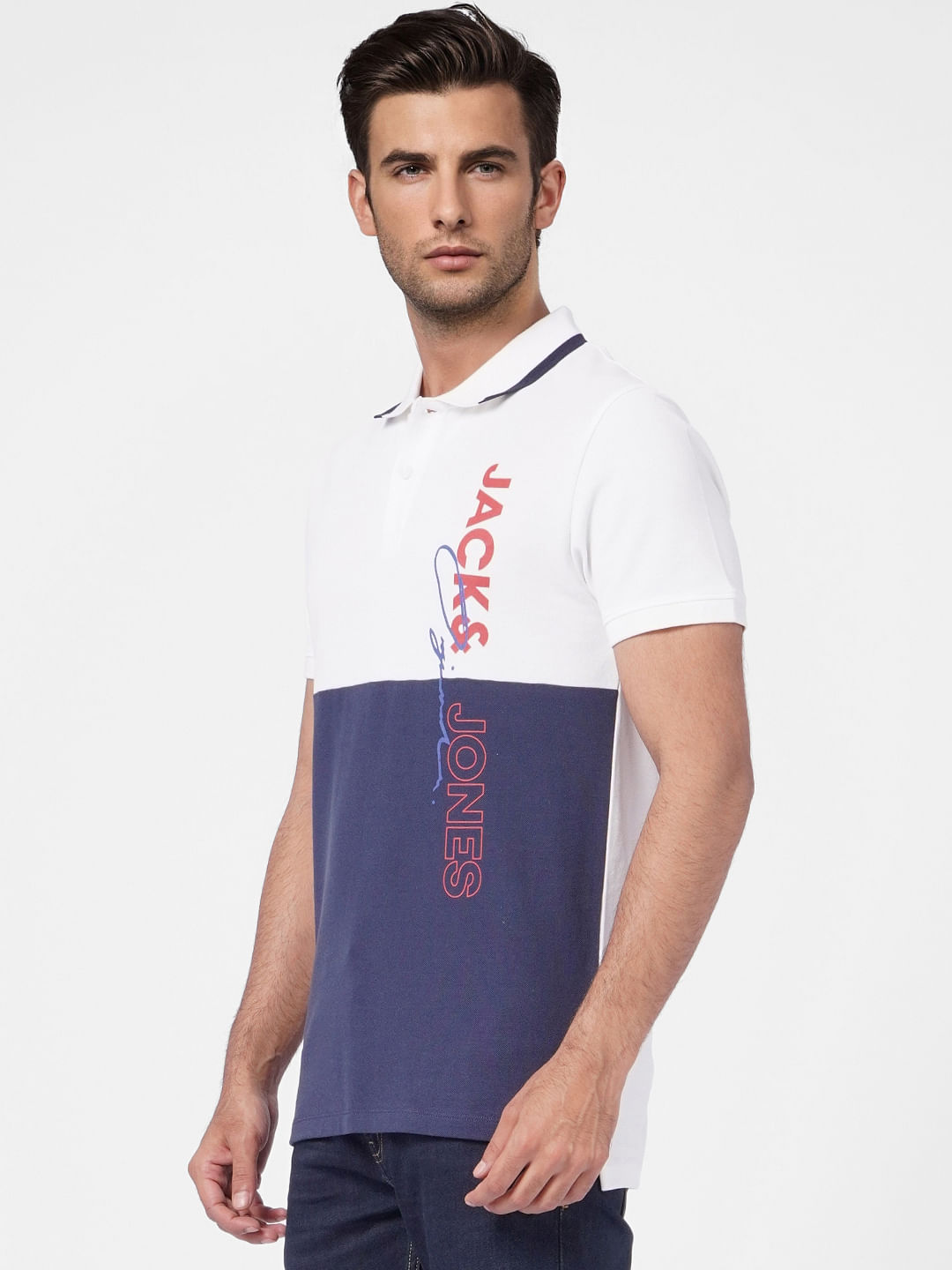 White Colourblocked Polo T-shirt