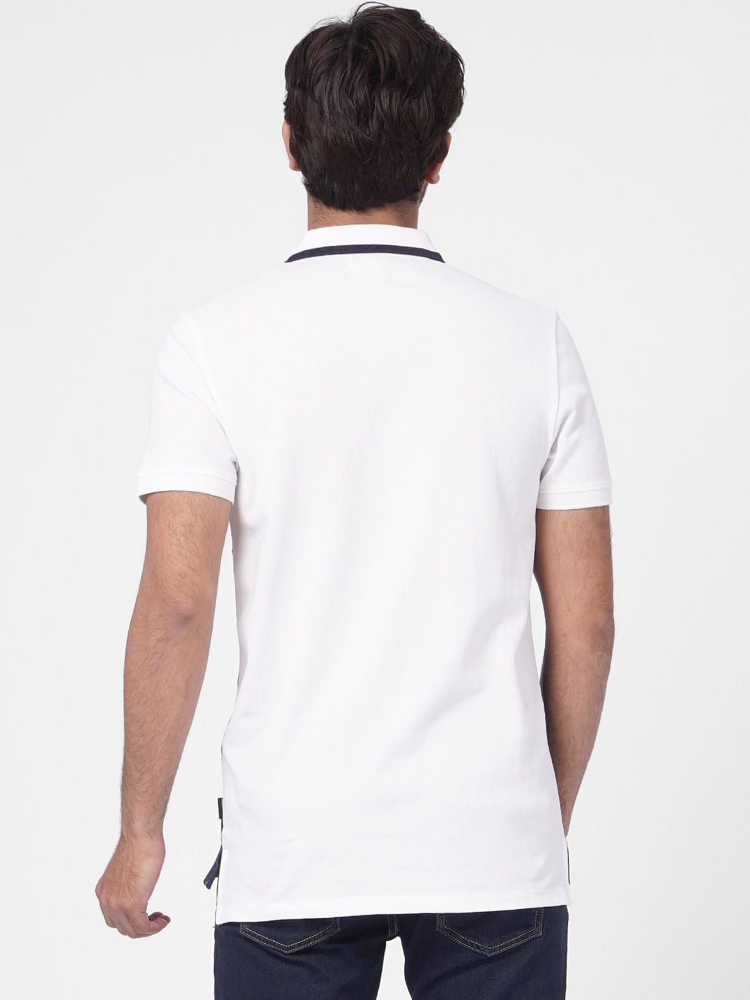 White Colourblocked Polo T-shirt