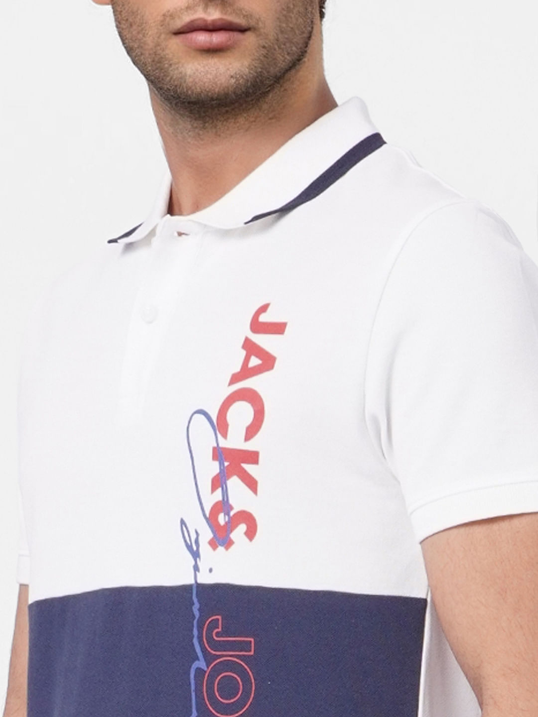 White Colourblocked Polo T-shirt