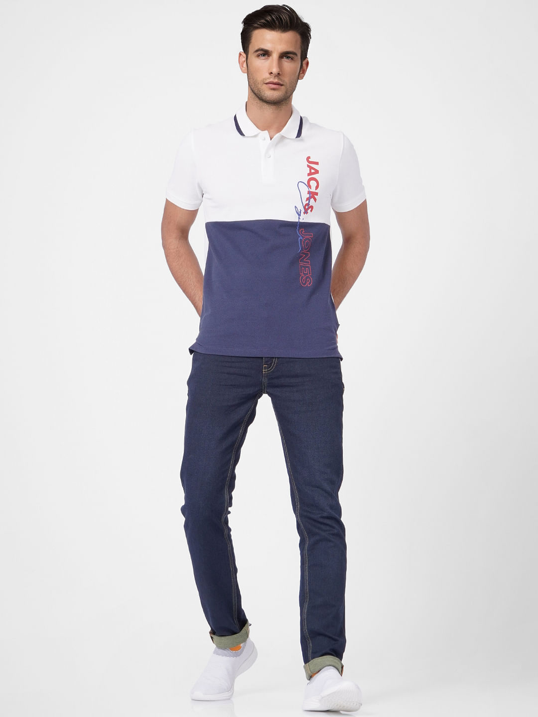 White Colourblocked Polo T-shirt