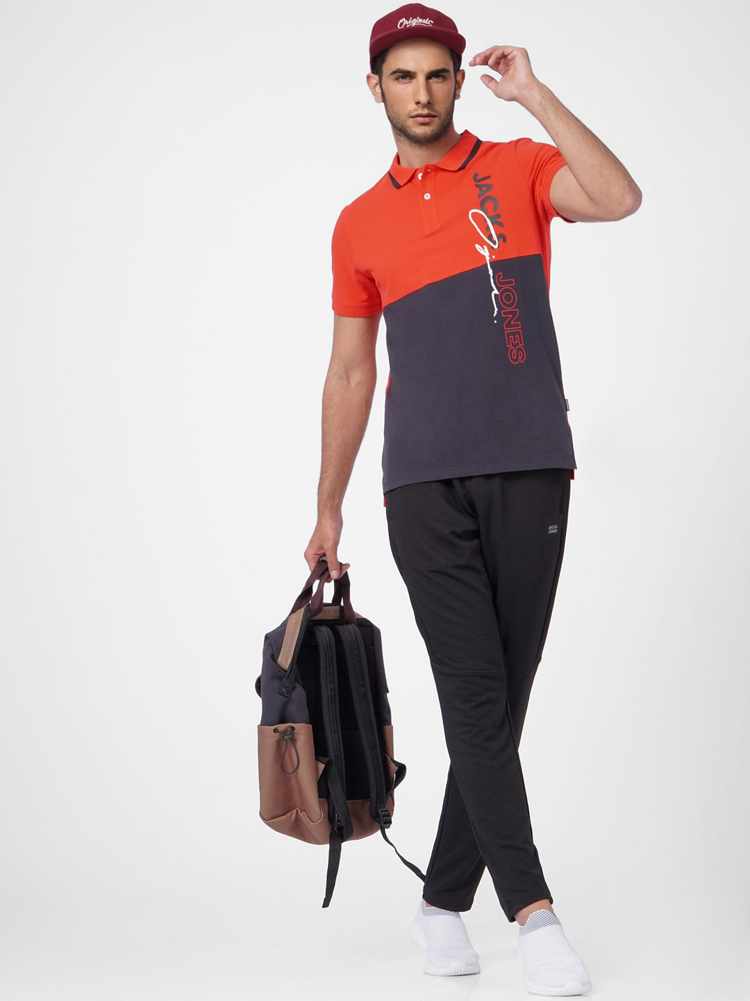 Red Colourblocked Polo T-shirt - S