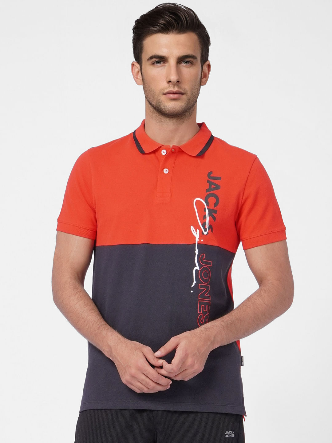 Red Colourblocked Polo T-shirt