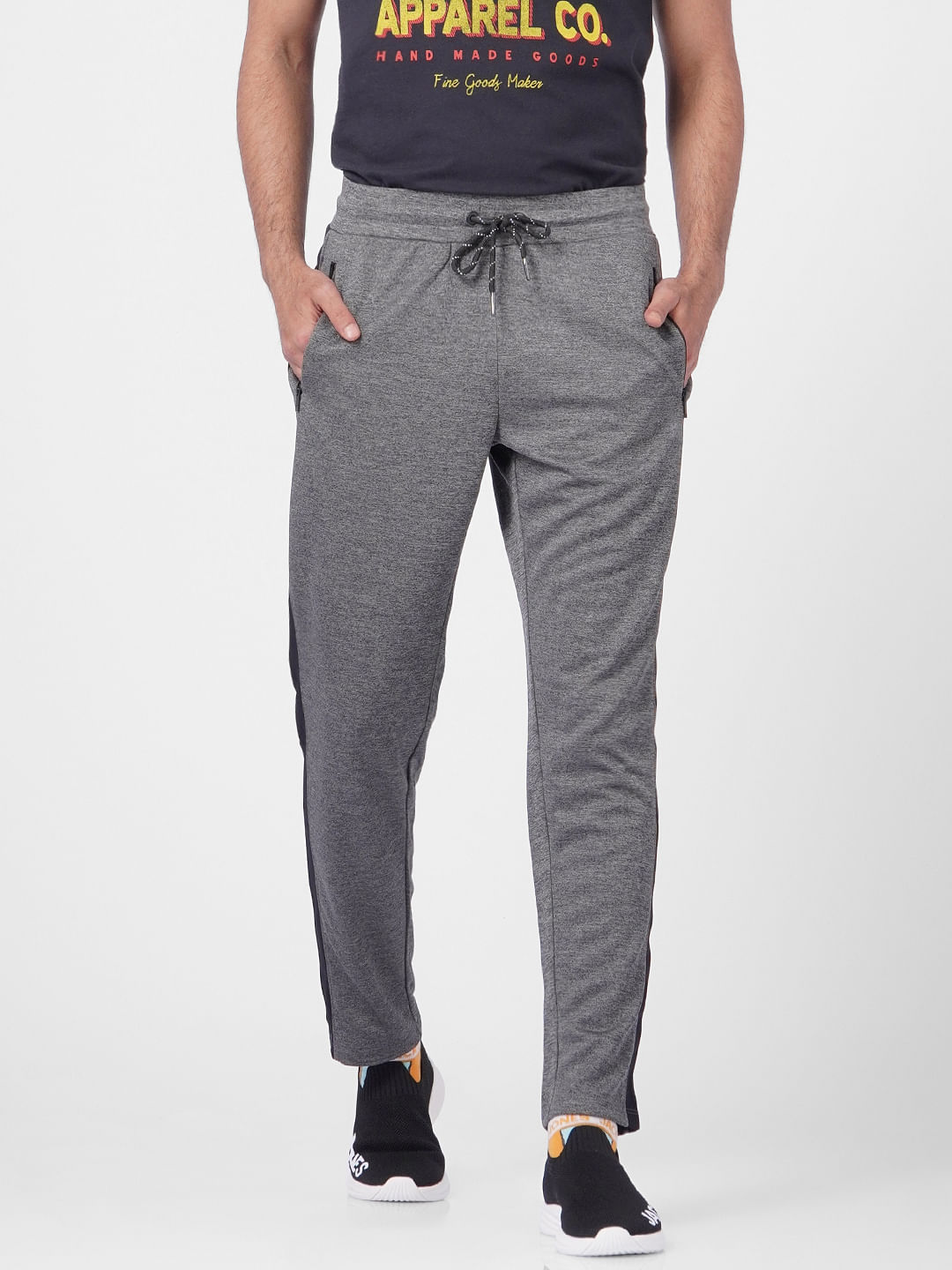 Grey Mid Rise Tape Detail Trackpants