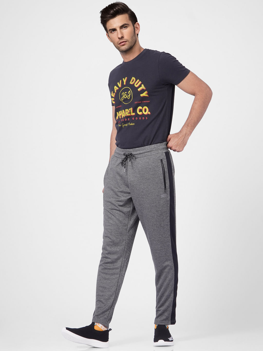 Grey Mid Rise Tape Detail Trackpants