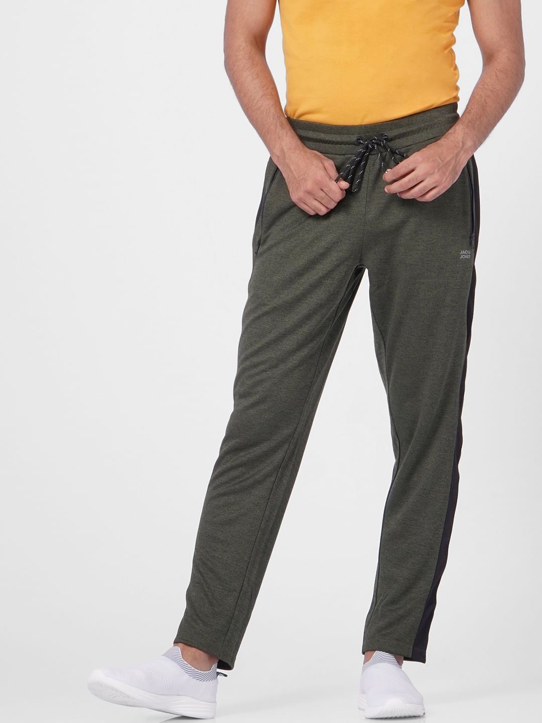 Dark Green Mid Rise Tape Detail Trackpants