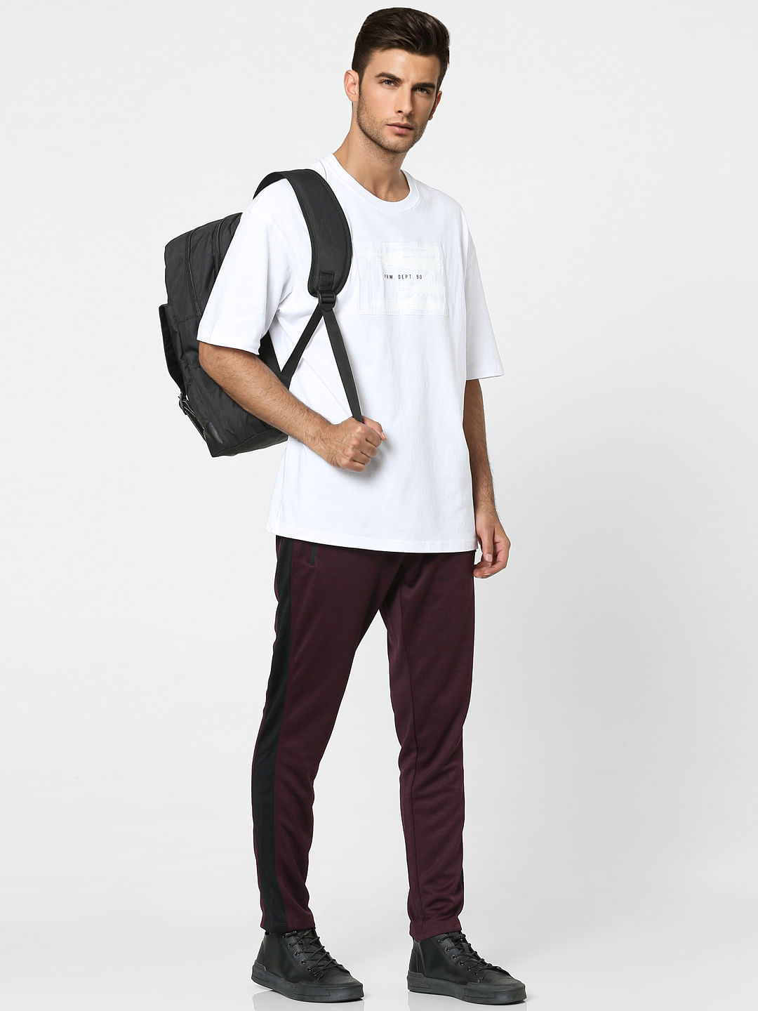 Maroon Mid Rise Tape Detail Trackpants - S
