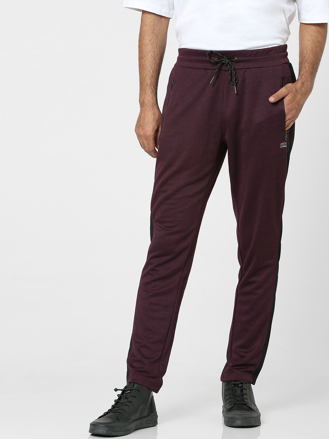 Maroon Mid Rise Tape Detail Trackpants