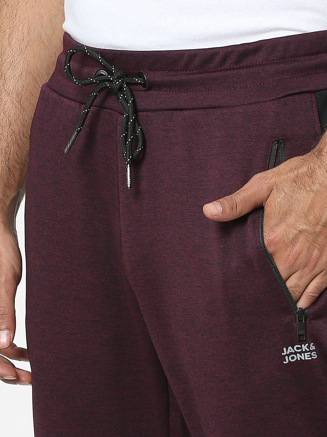 Maroon Mid Rise Tape Detail Trackpants