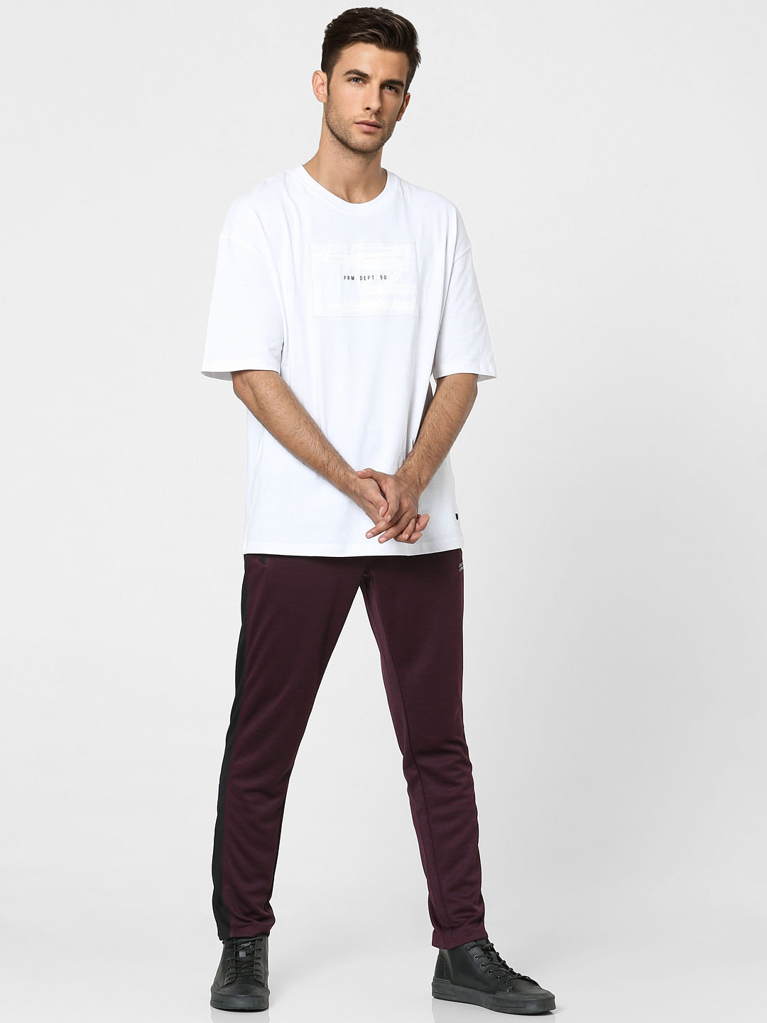 Maroon Mid Rise Tape Detail Trackpants