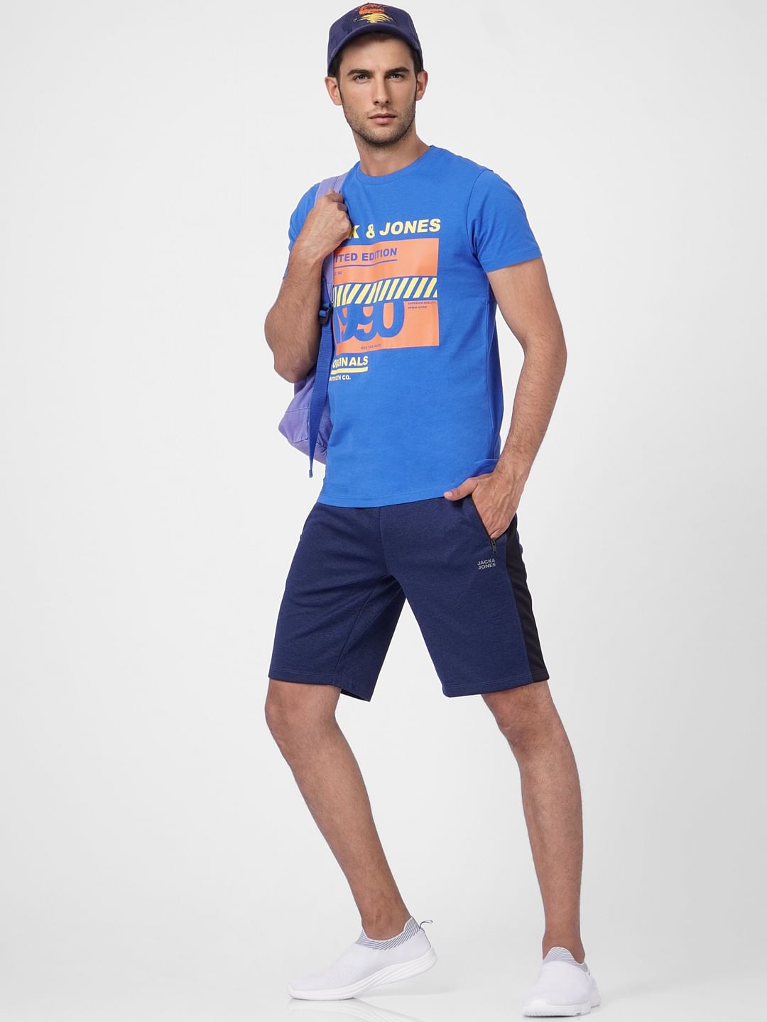 Blue Low Rise Tape Detail Sweatshorts - S