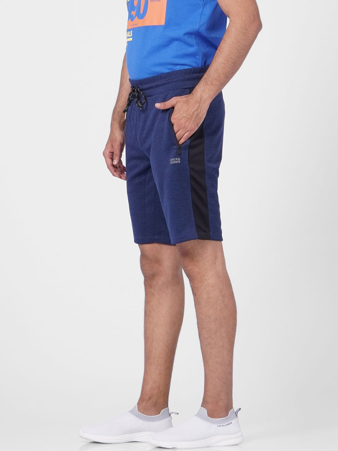 Blue Low Rise Tape Detail Sweatshorts