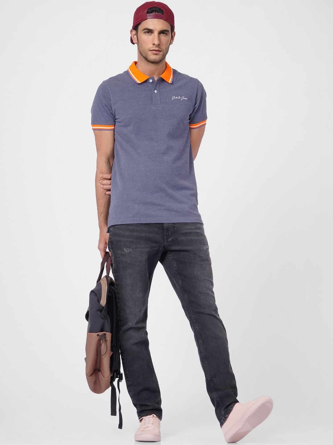 Blue Contrast Tipping Polo T-shirt - S