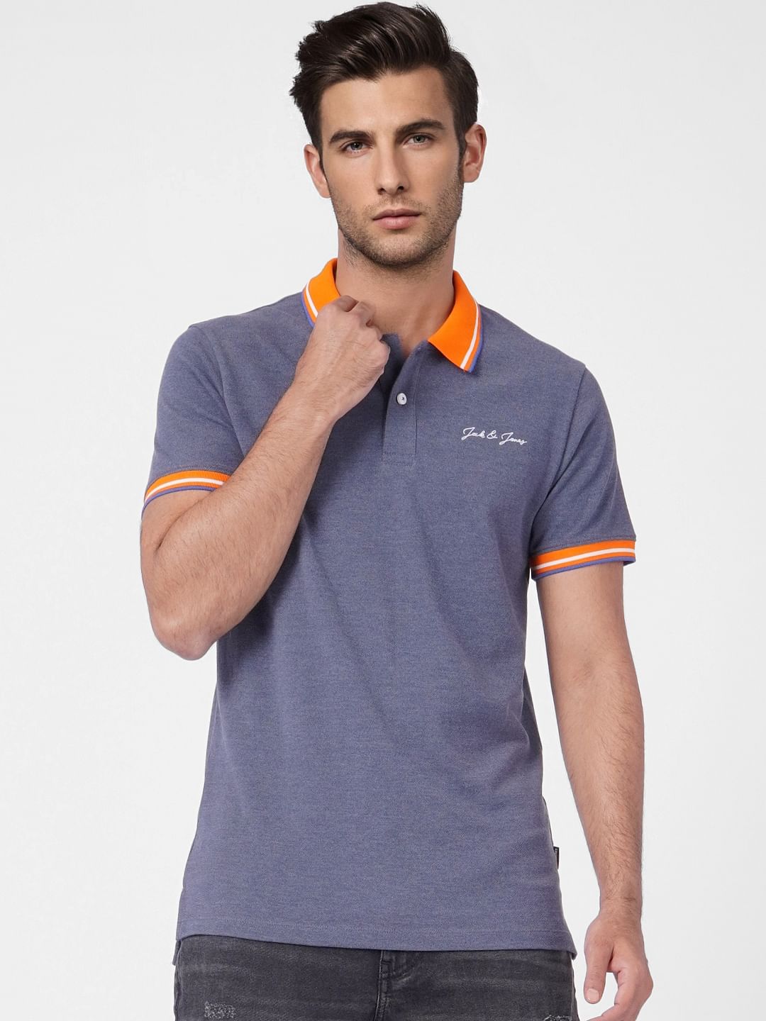 Blue Contrast Tipping Polo T-shirt