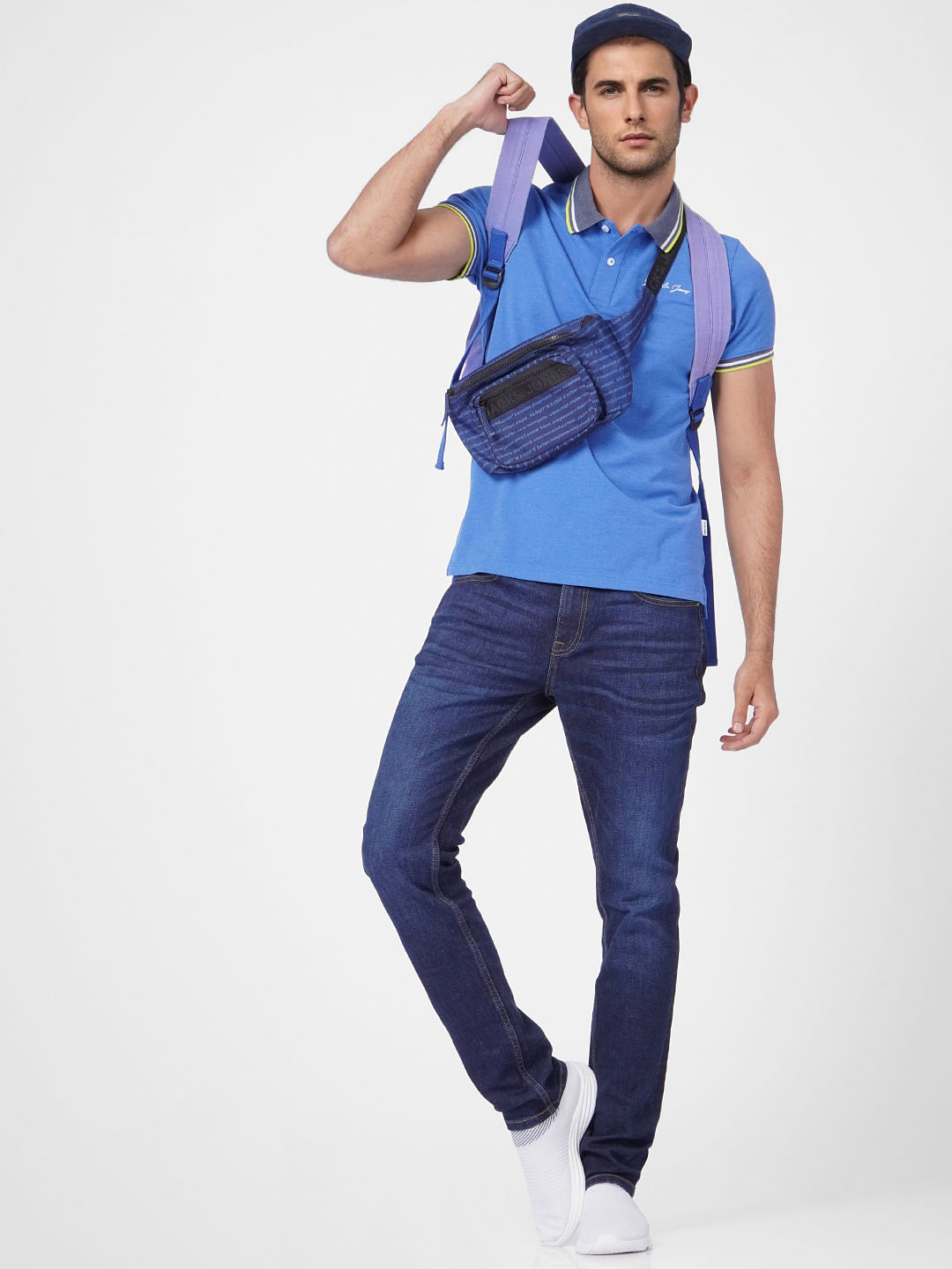 Blue Contrast Tipping Polo T-shirt - S