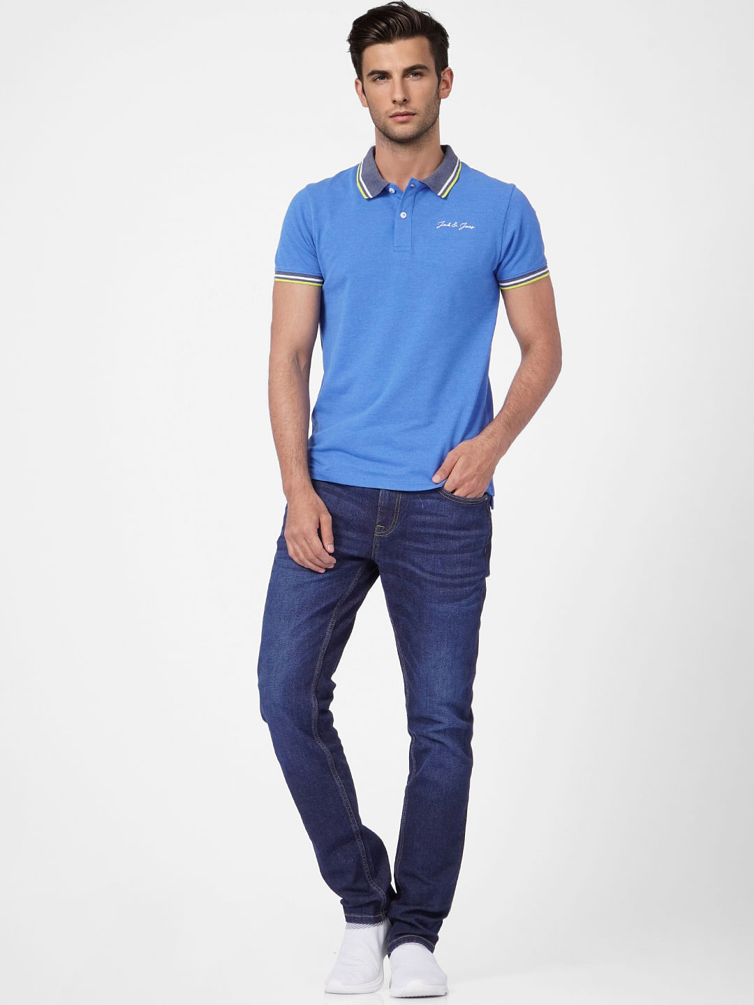 Blue Contrast Tipping Polo T-shirt
