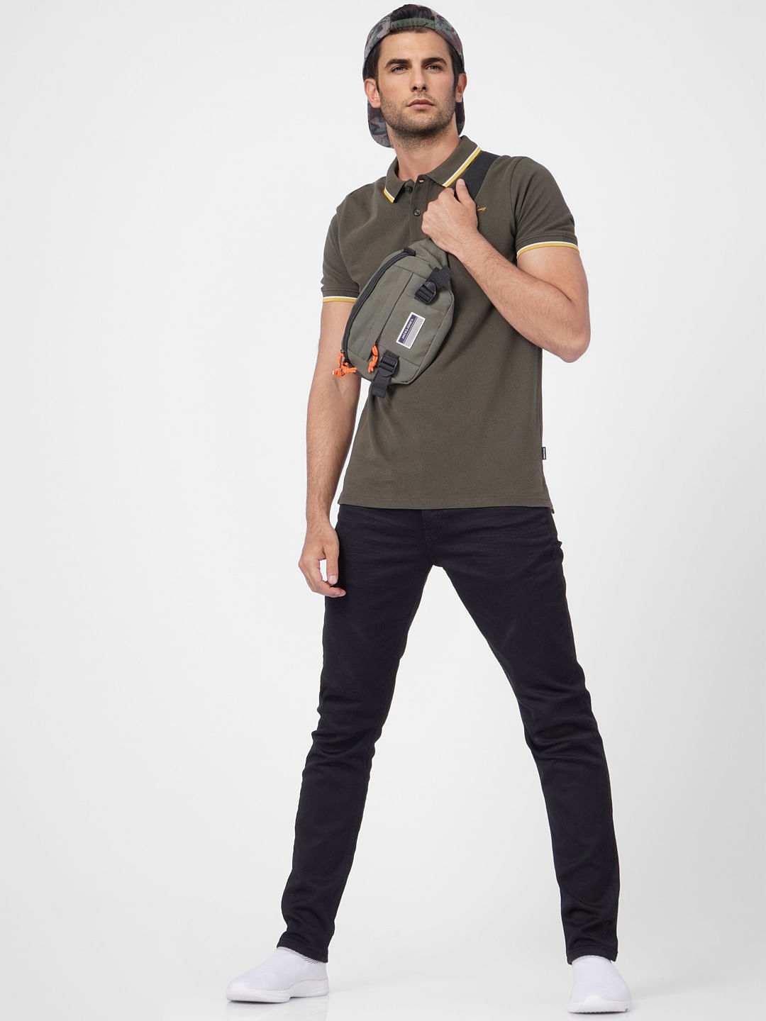 Olive Contrast Tipping Polo T-shirt - S