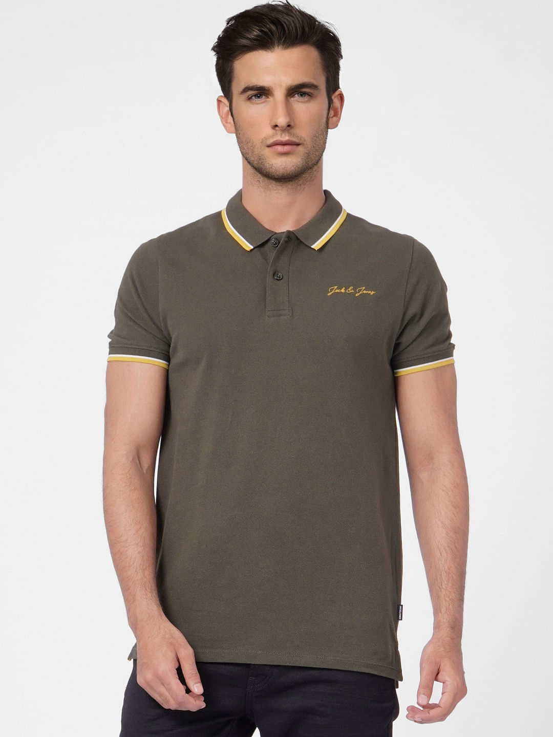 Olive Contrast Tipping Polo T-shirt