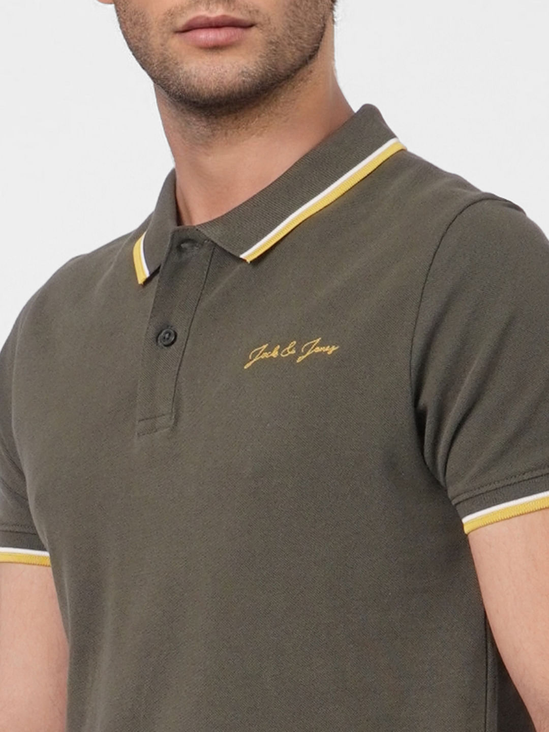 Olive Contrast Tipping Polo T-shirt