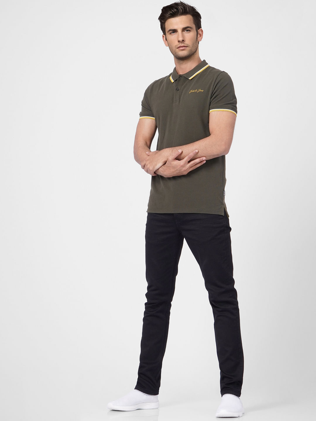 Olive Contrast Tipping Polo T-shirt