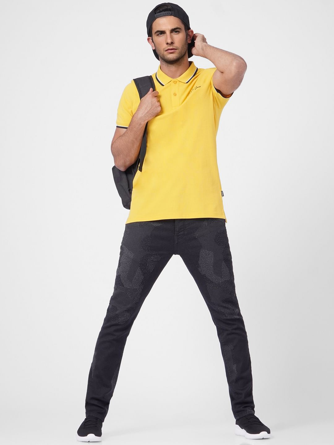Yellow Contrast Tipping Polo T-shirt - S