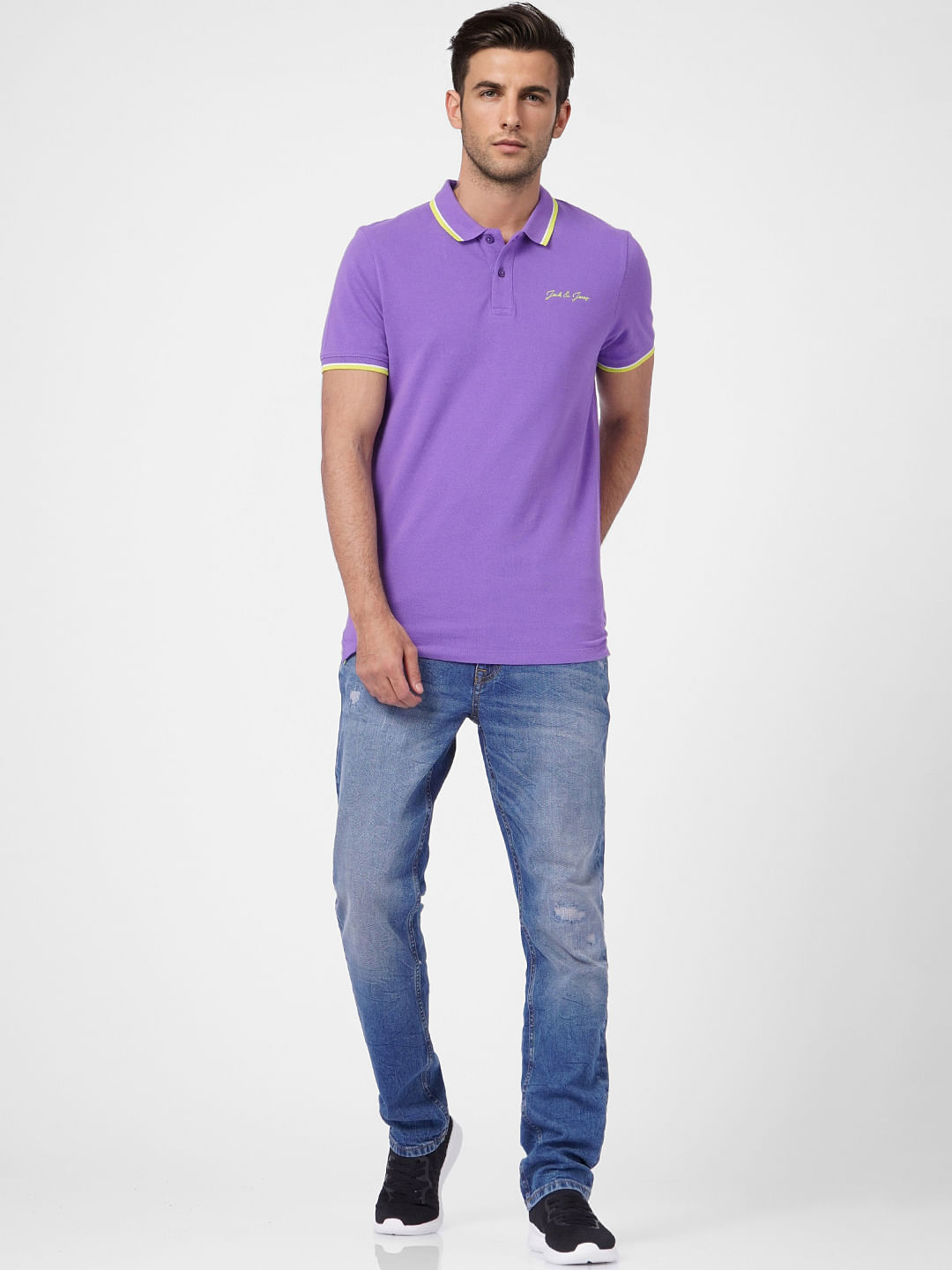 Purple Contrast Tipping Polo T-shirt