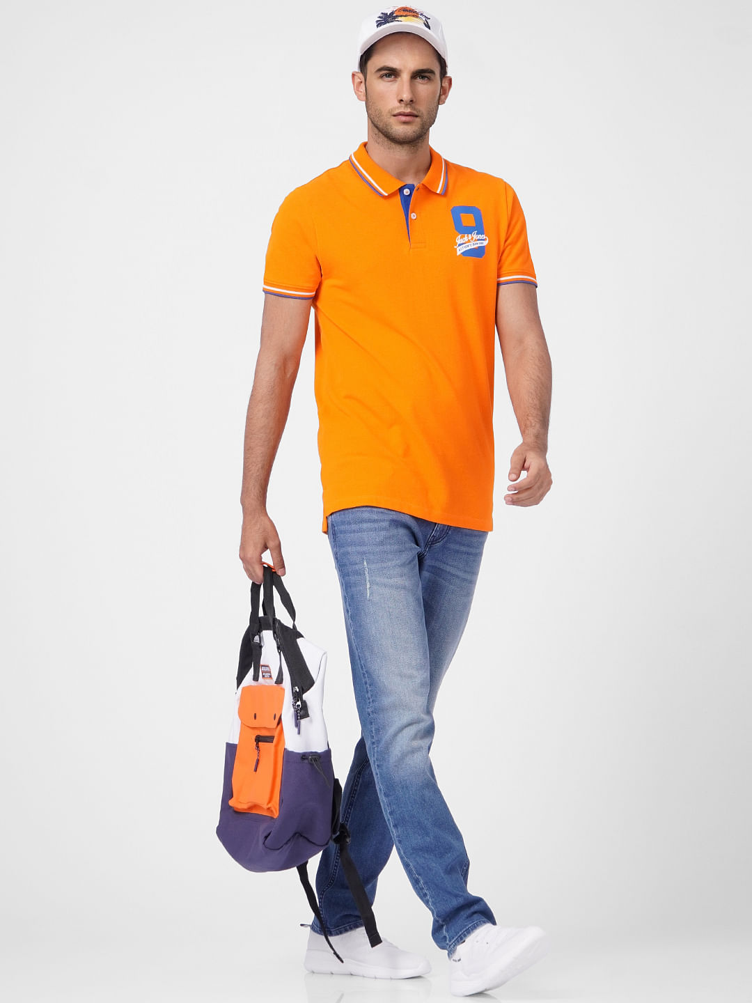 Orange Contrast Tipping Polo T-shirt - S