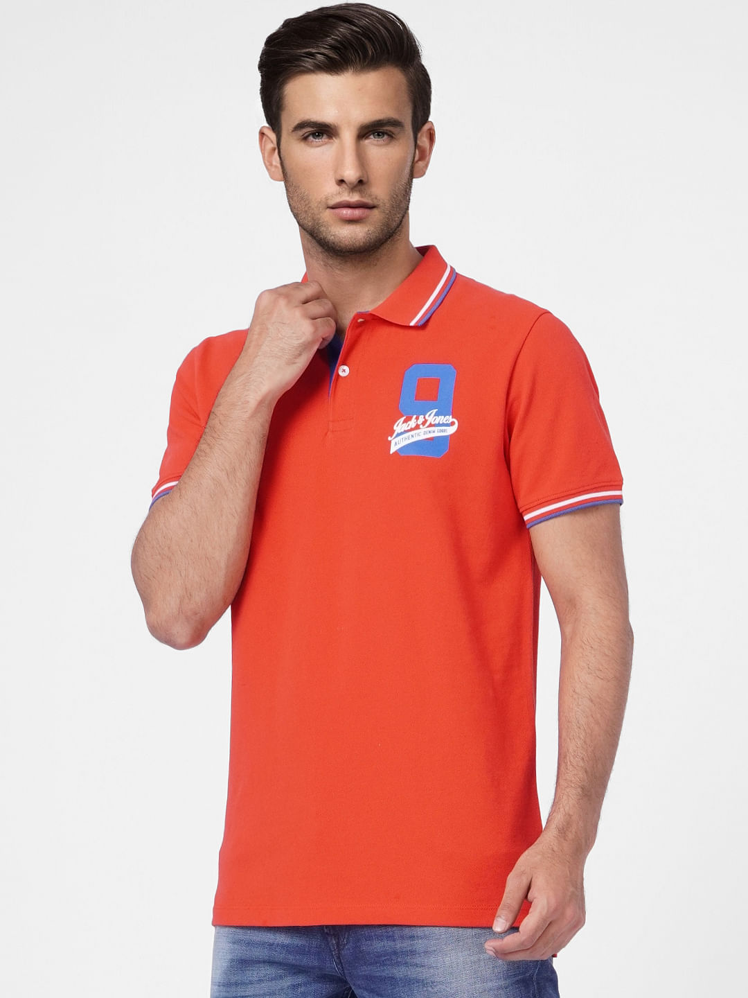 Red Contrast Tipping Polo T-shirt