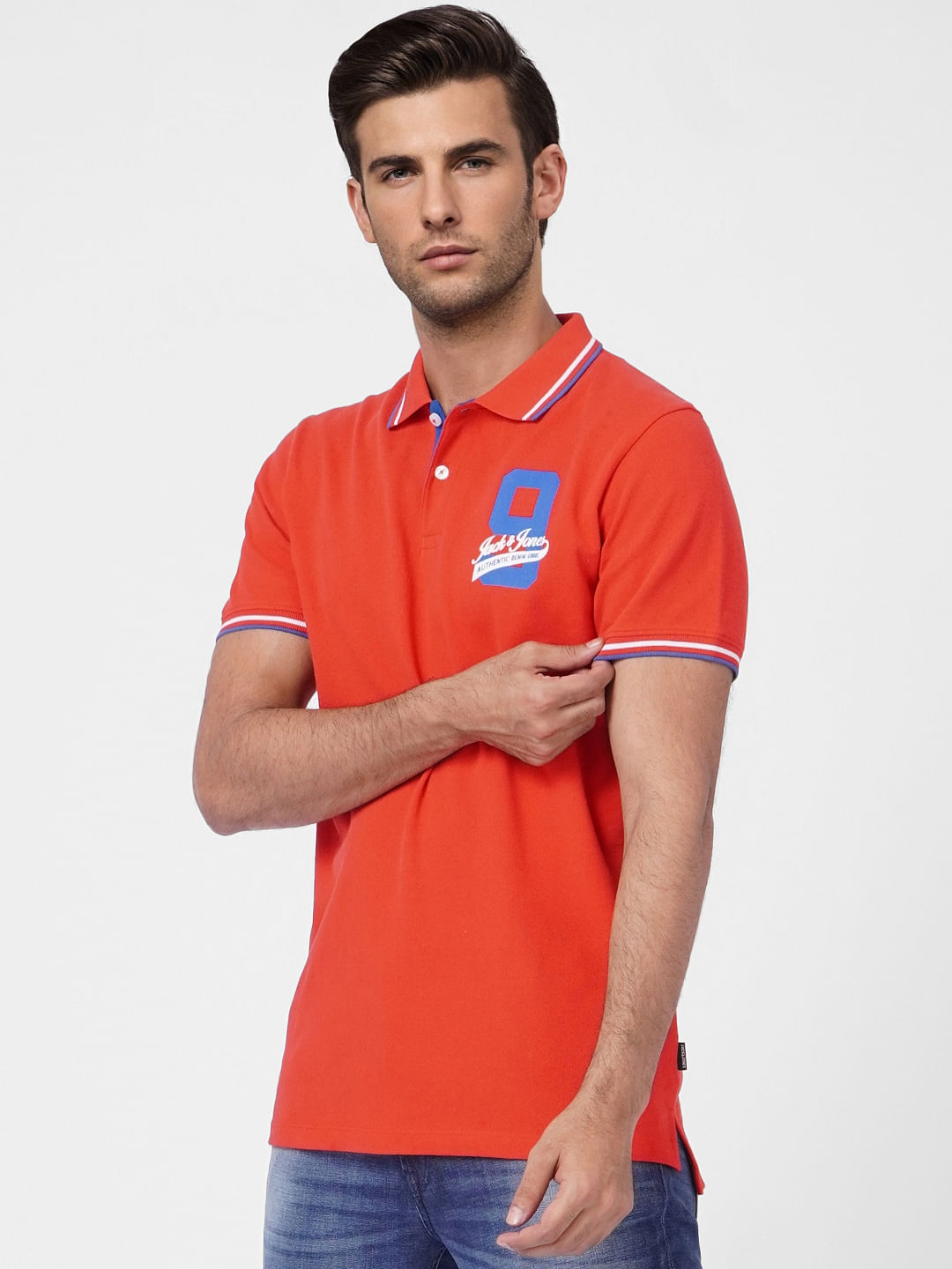 Red Contrast Tipping Polo T-shirt
