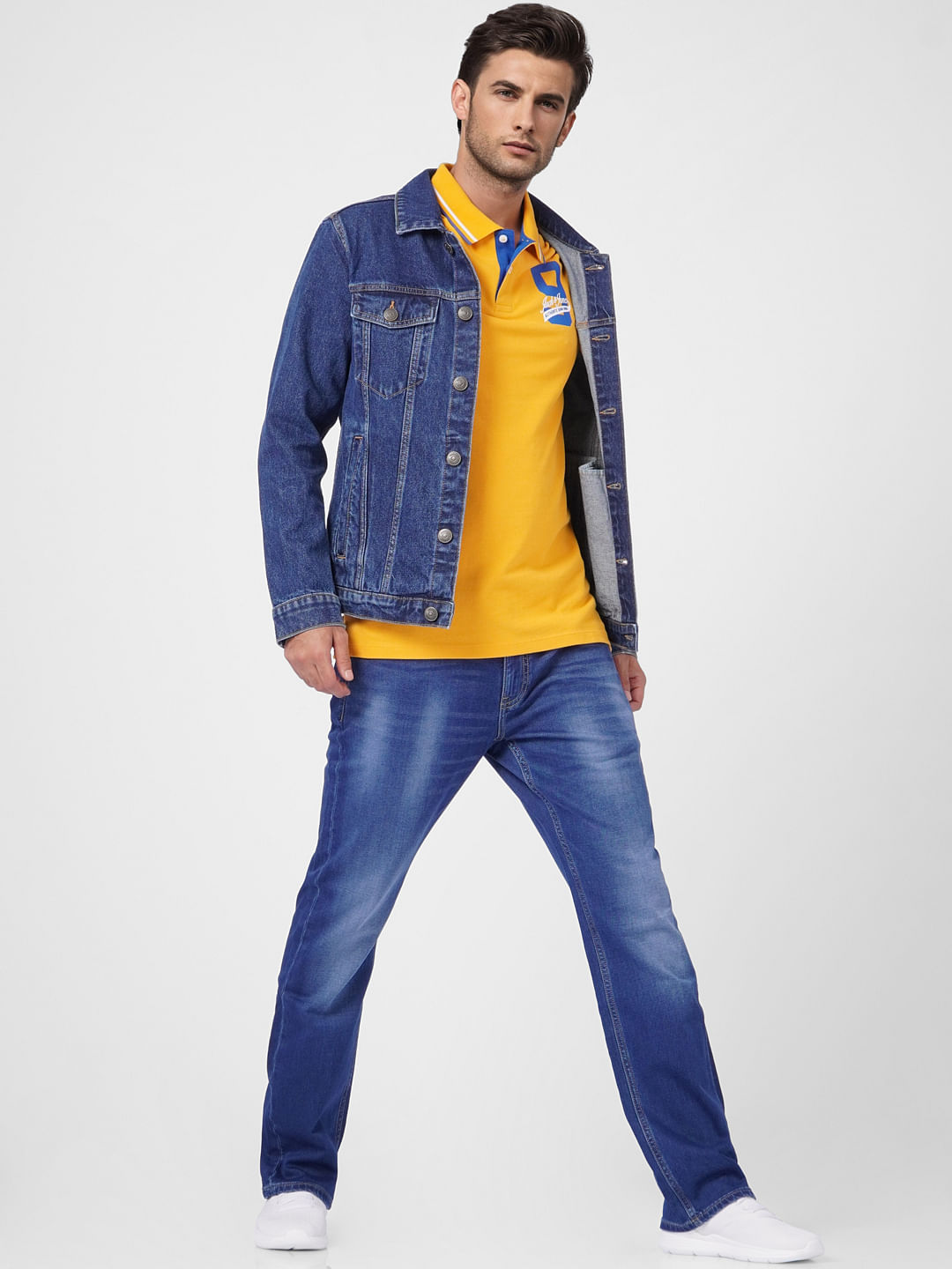 Yellow Contrast Tipping Polo T-shirt - S
