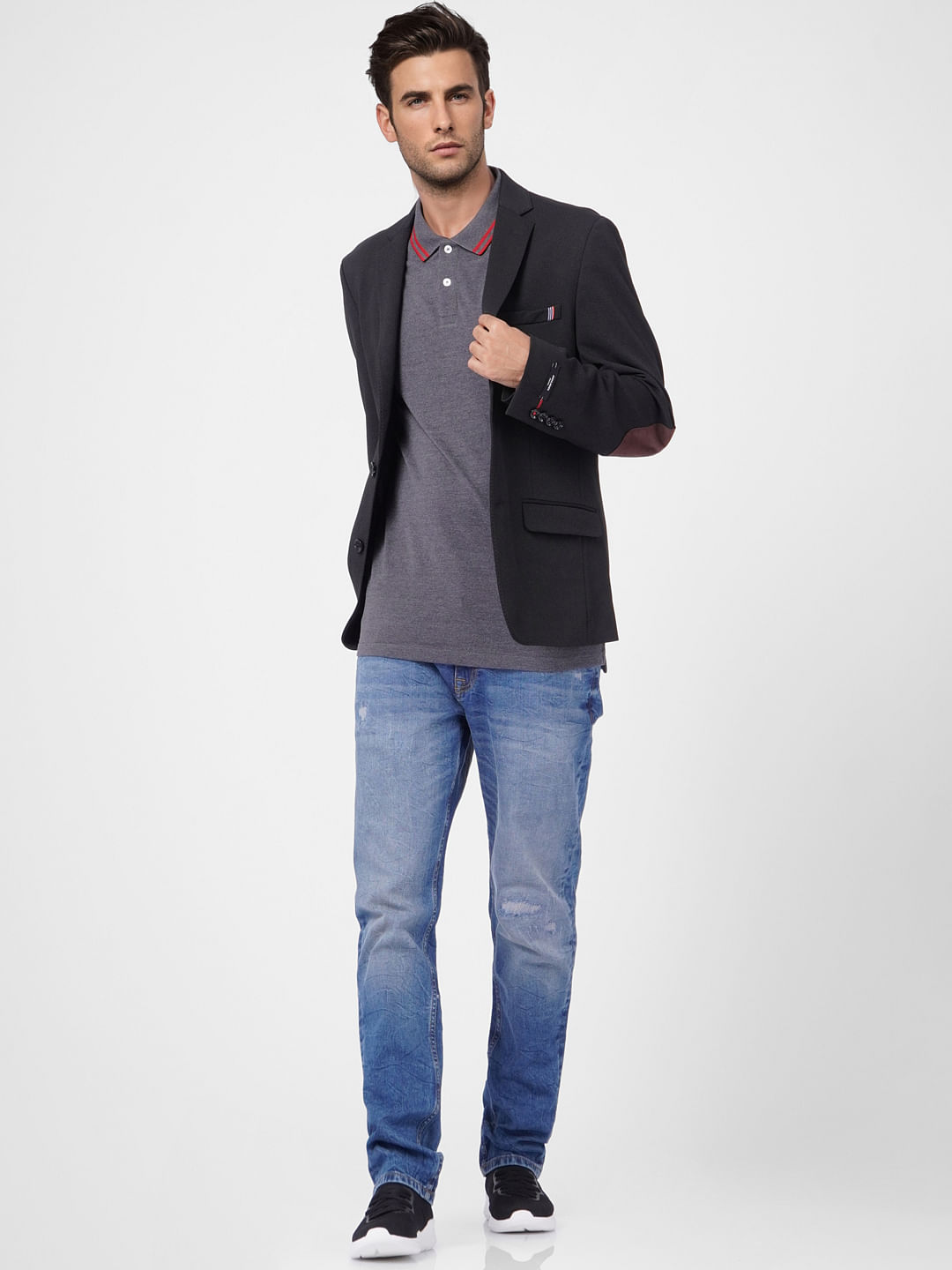 Grey Contrast Tipping Polo T-shirt - S