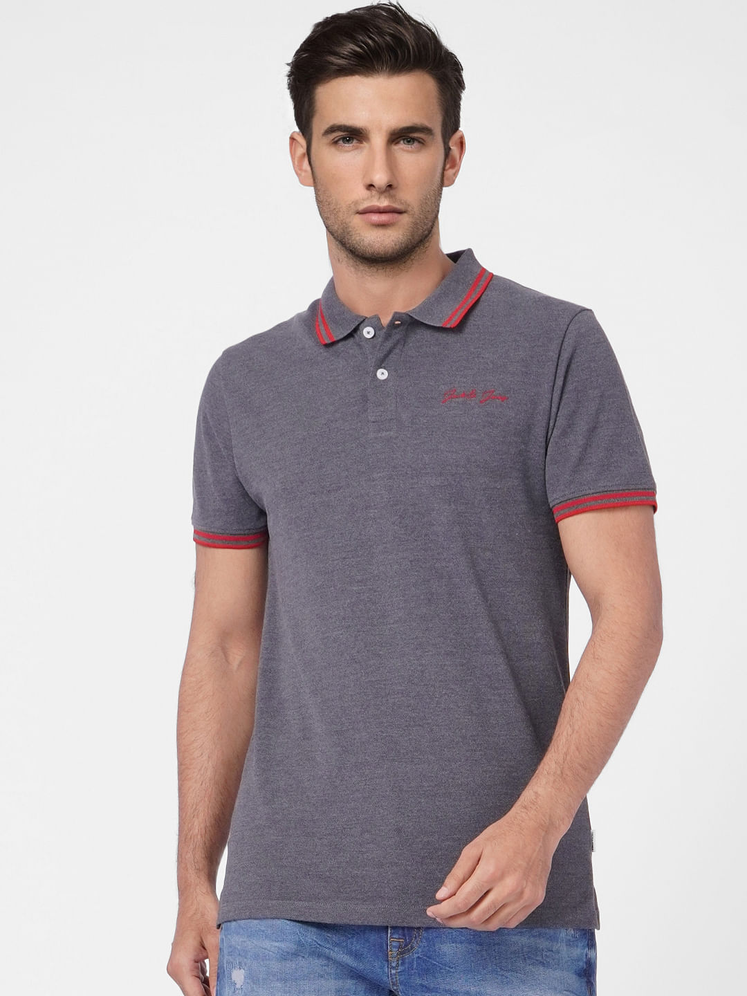 Grey Contrast Tipping Polo T-shirt