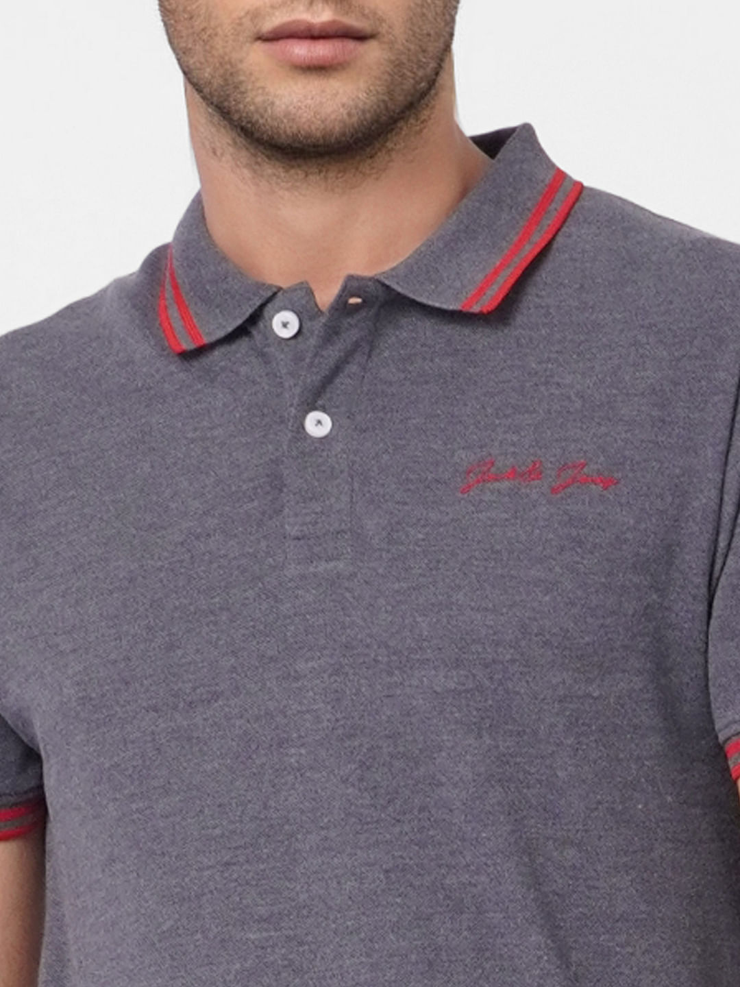 Grey Contrast Tipping Polo T-shirt