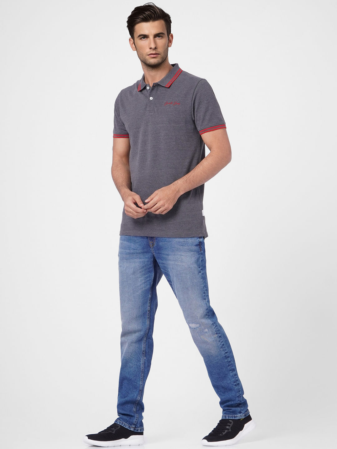 Grey Contrast Tipping Polo T-shirt