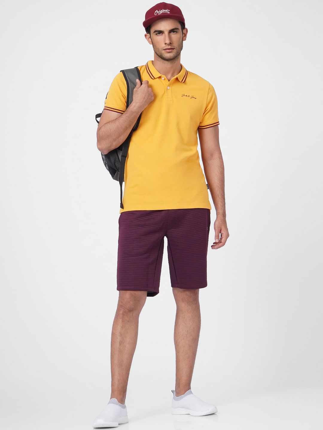 Yellow Contrast Tipping Polo T-shirt - S