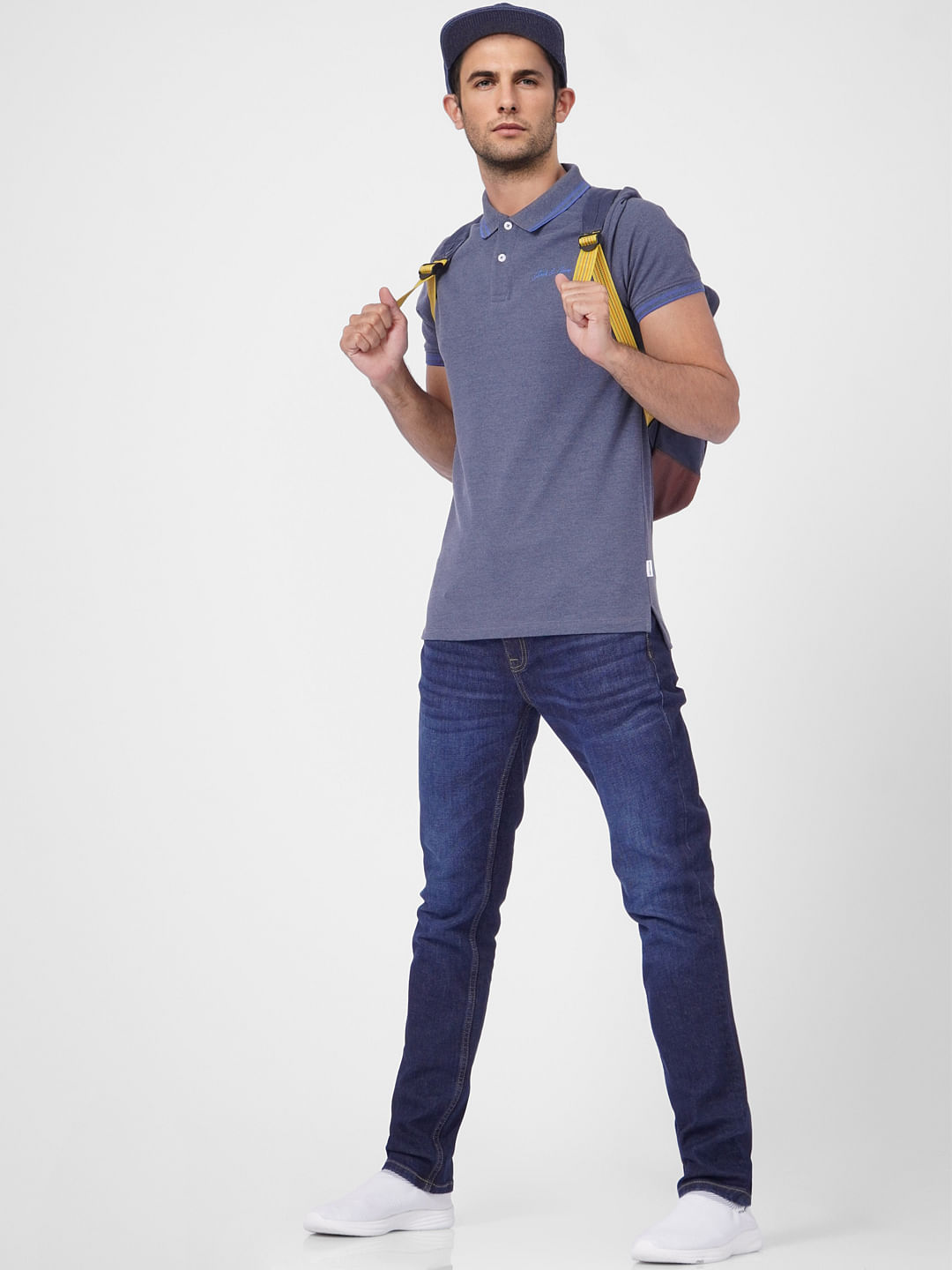 Navy Blue Contrast Tipping Polo T-shirt - S