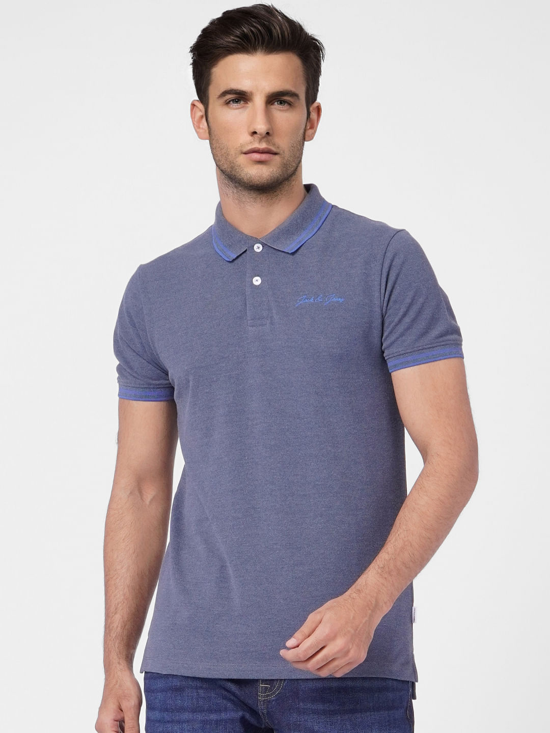Navy Blue Contrast Tipping Polo T-shirt