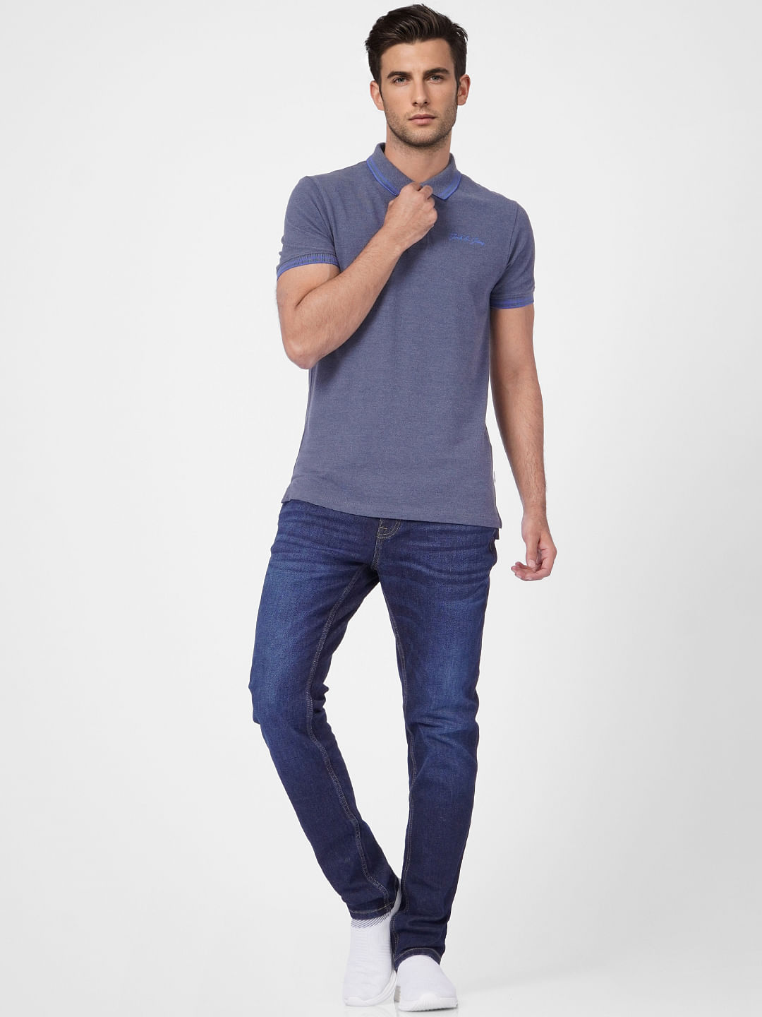 Navy Blue Contrast Tipping Polo T-shirt