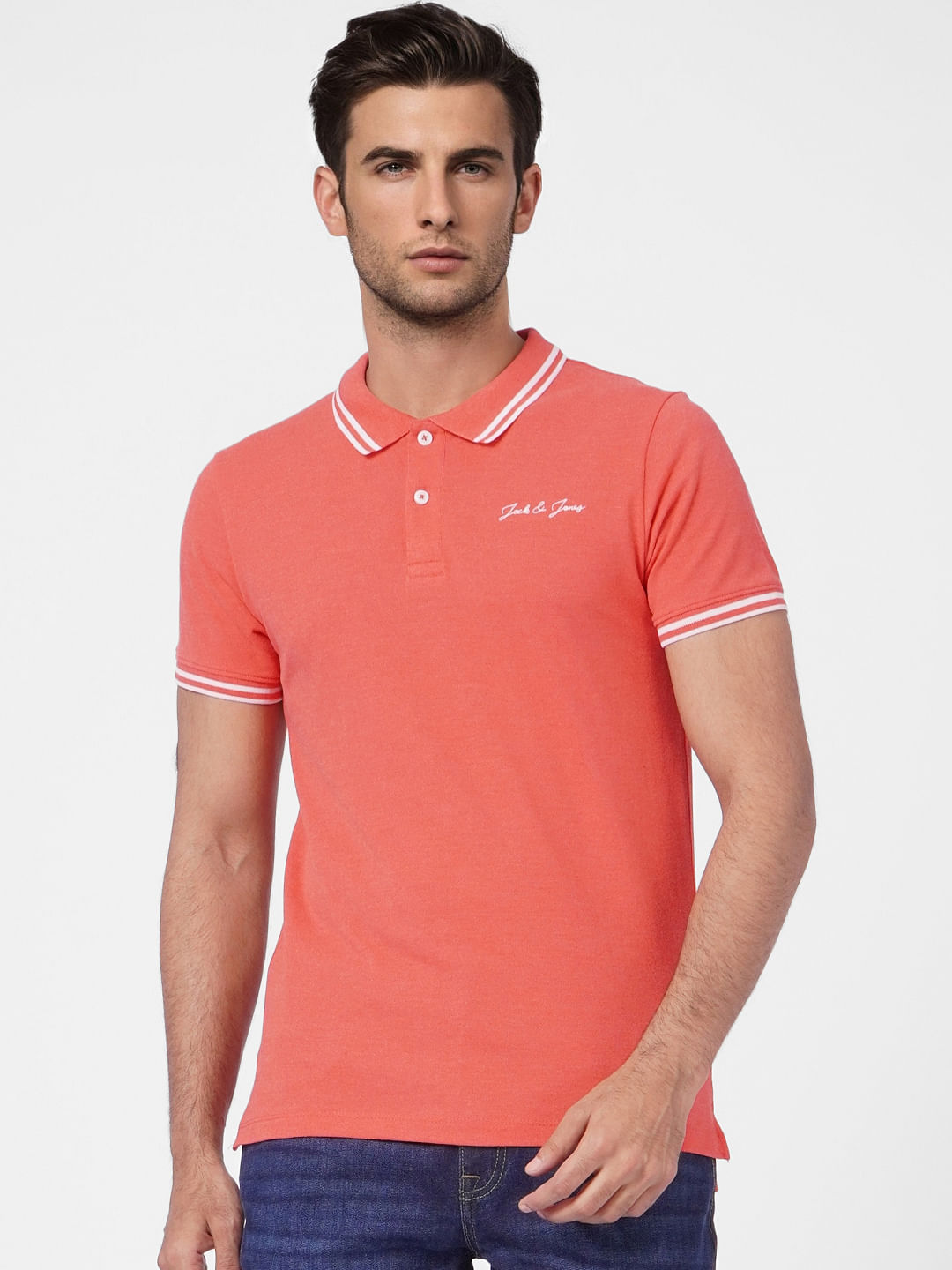 Red Contrast Tipping Polo T-shirt