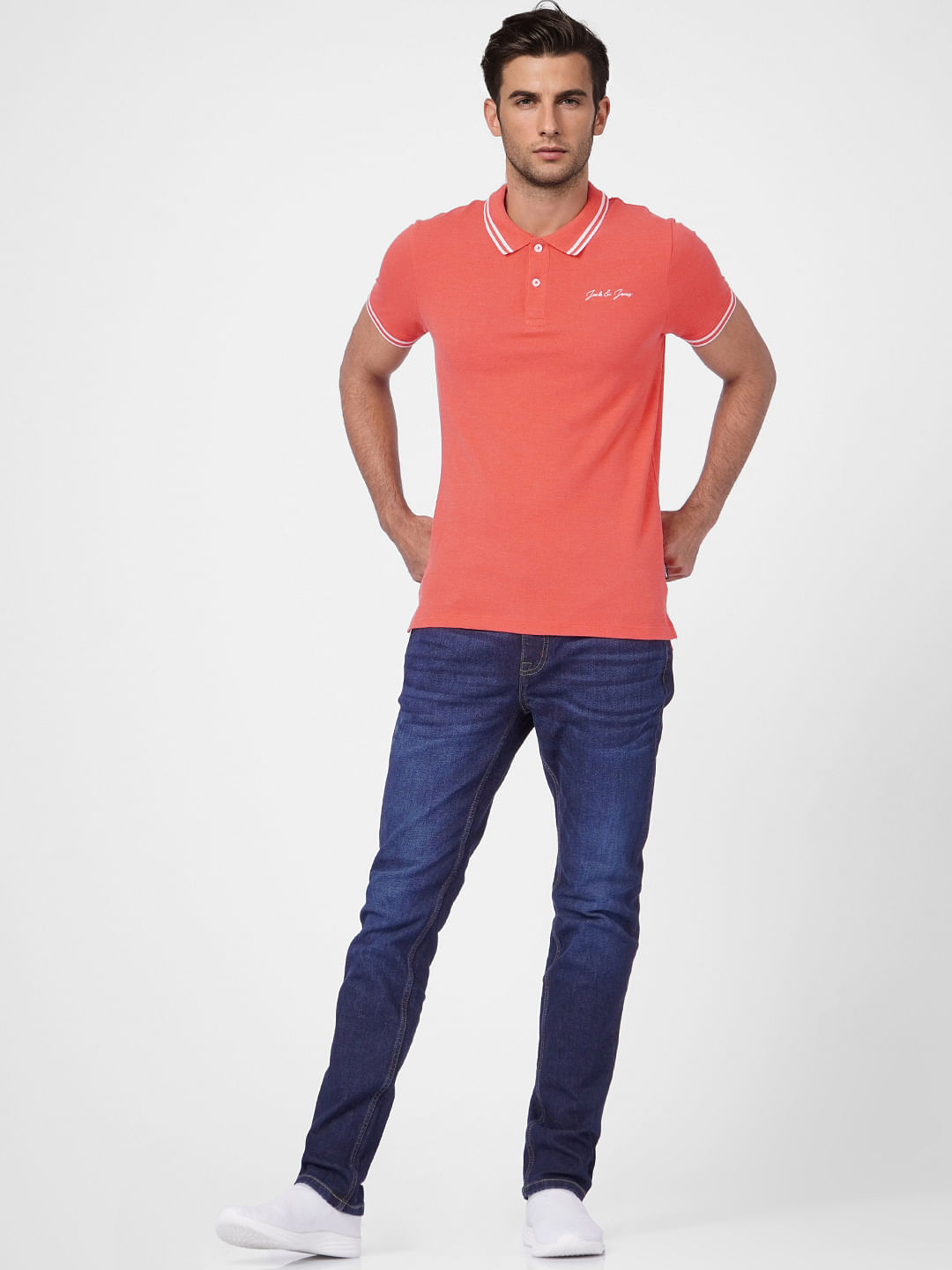 Red Contrast Tipping Polo T-shirt