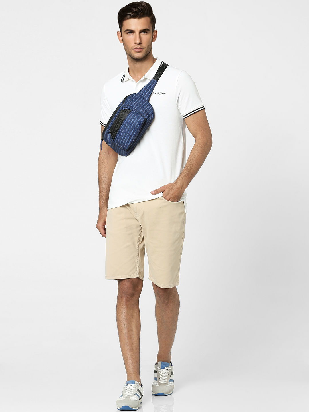 White Logo Print Polo T-shirt - S