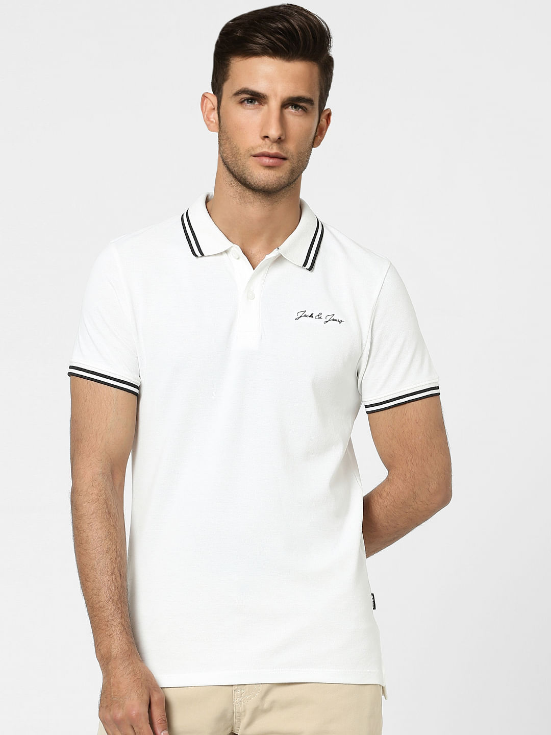 White Logo Print Polo T-shirt